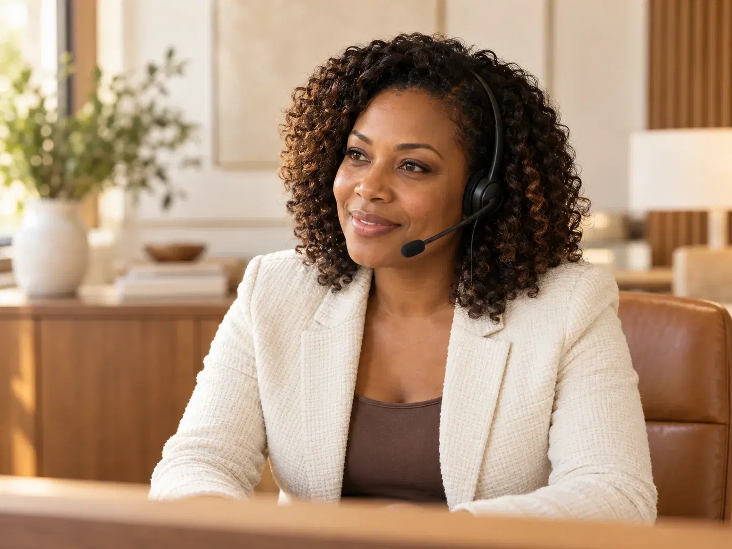 Illustration of an answering professional giving a caller her attention