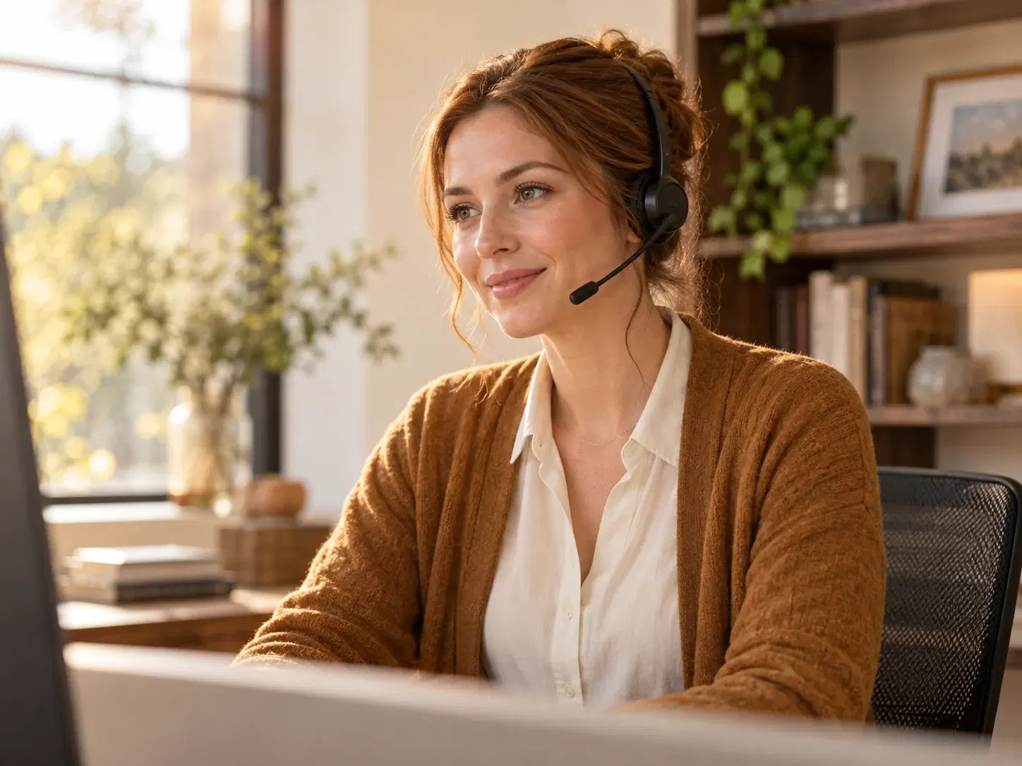 Illustration of a reception professional listening to a business caller