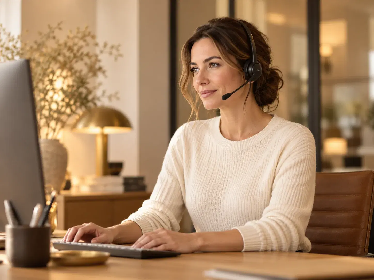 Illustration of a professional listening attentively to a caller