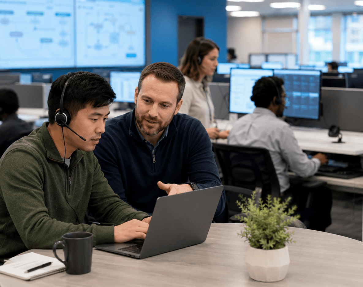 AnSer AI team members reviewing an automation workflow together