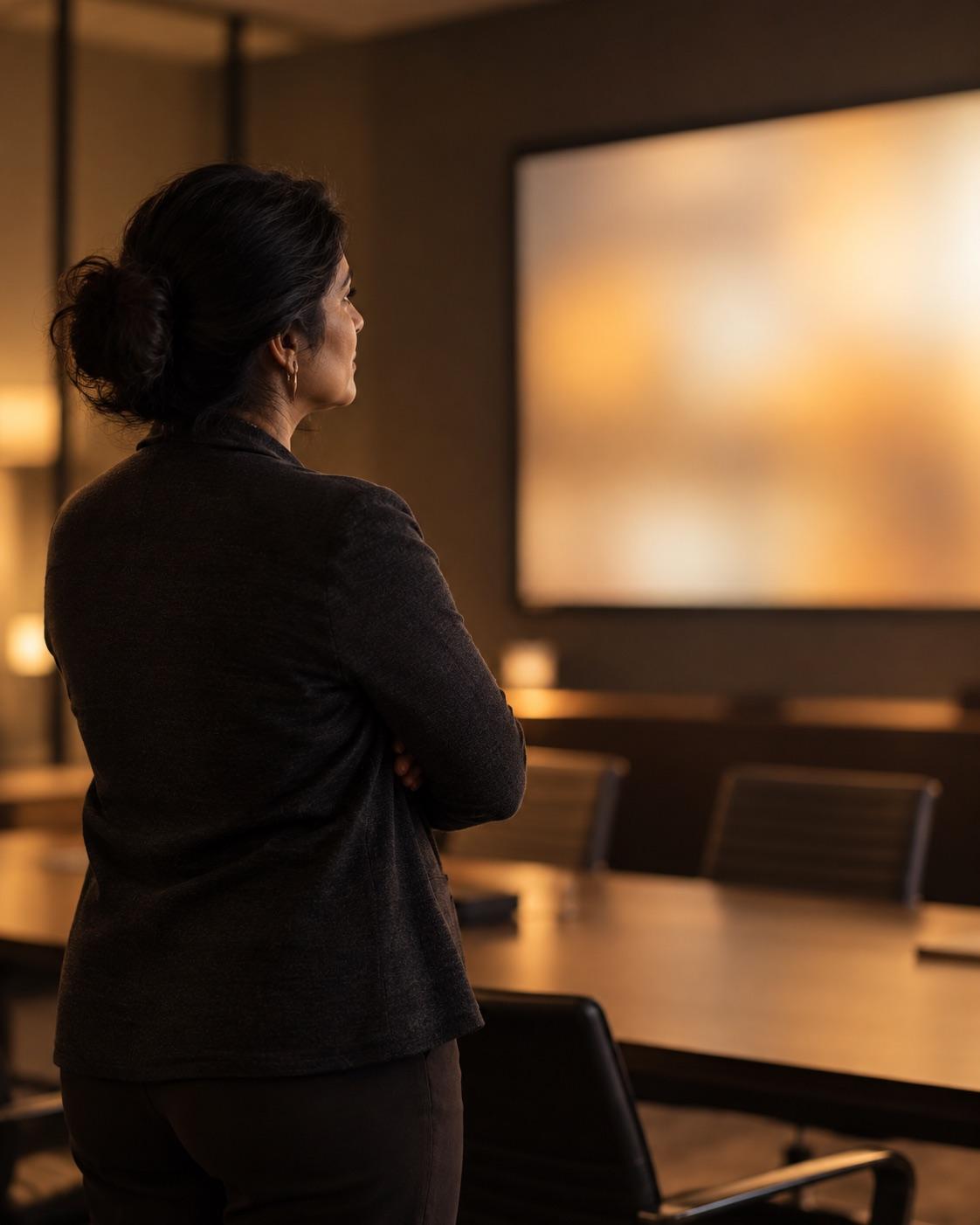 An operations manager looking toward a large display