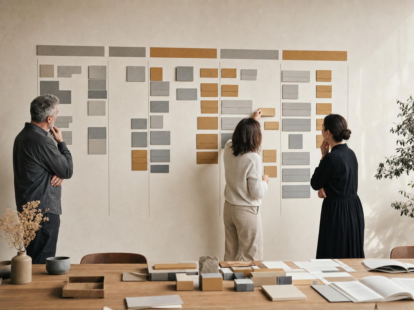 Business and operations leaders prioritizing AI opportunities on a tactile planning wall