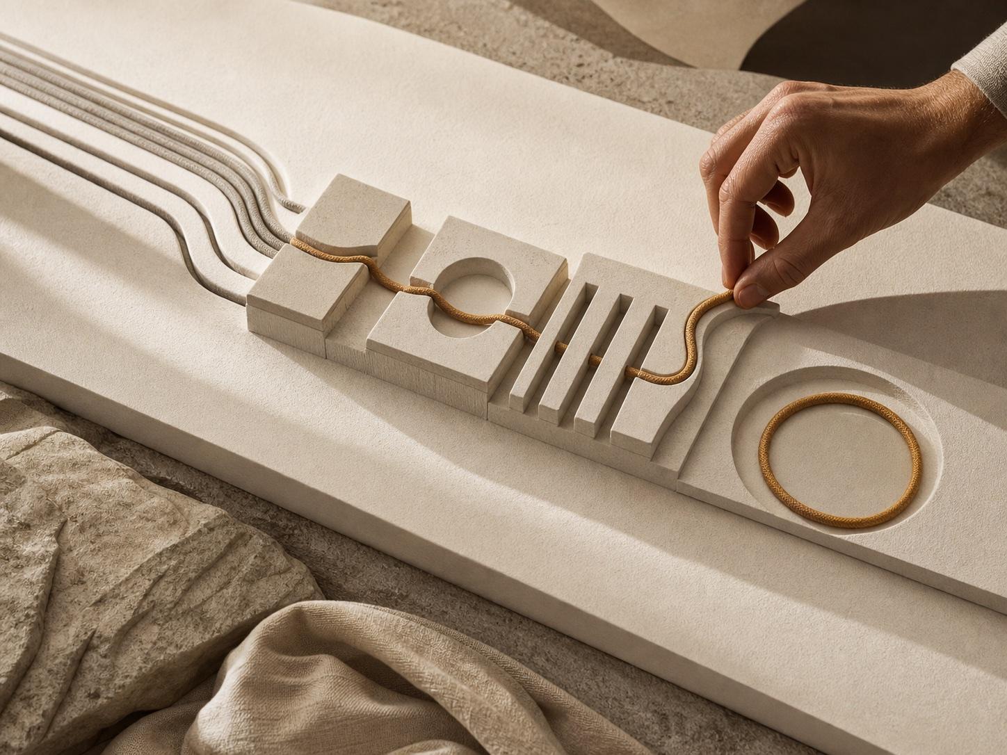 A tactile customer support path guiding a complex conversation toward resolution