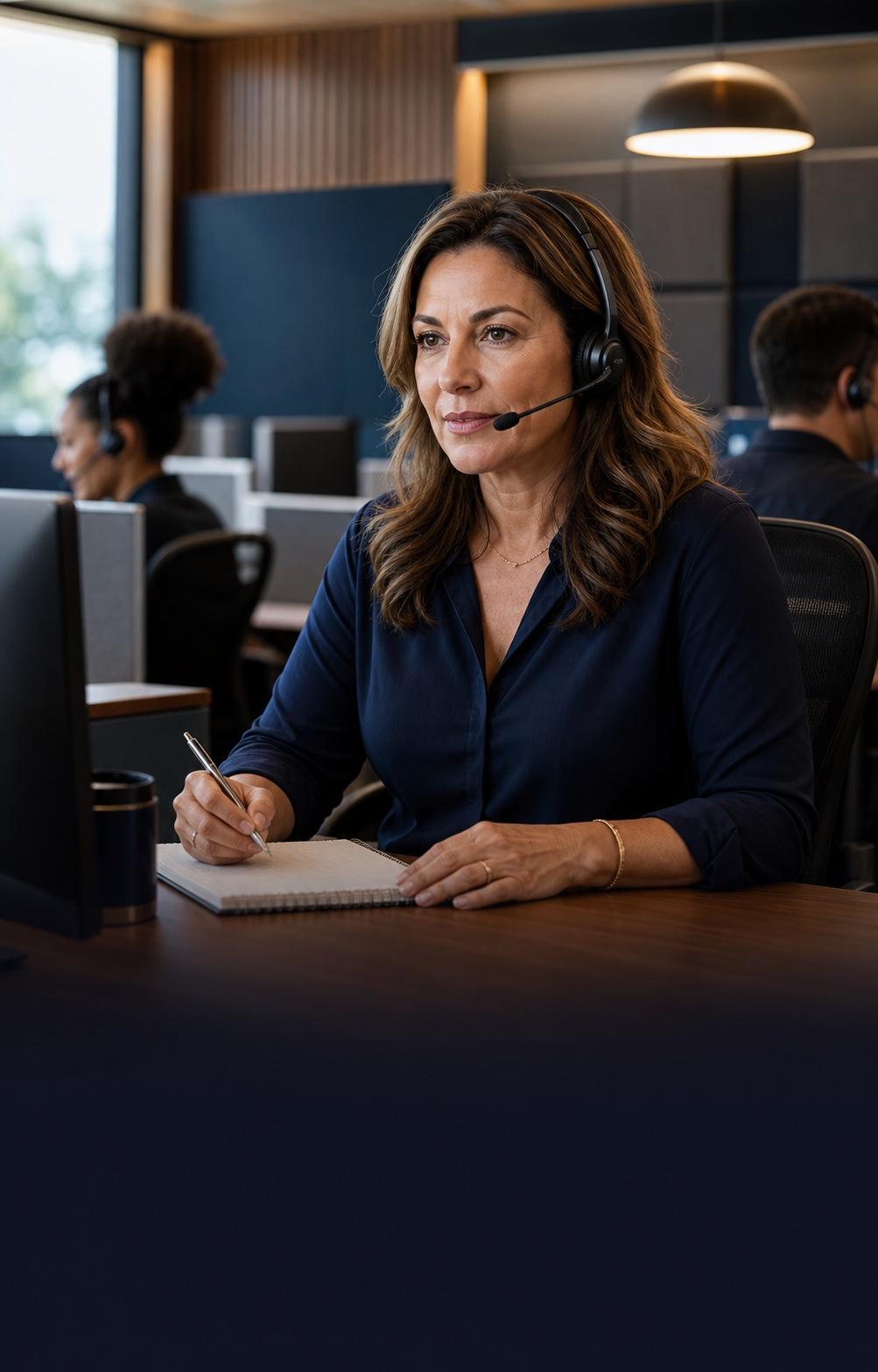 An experienced answering professional supporting a business caller