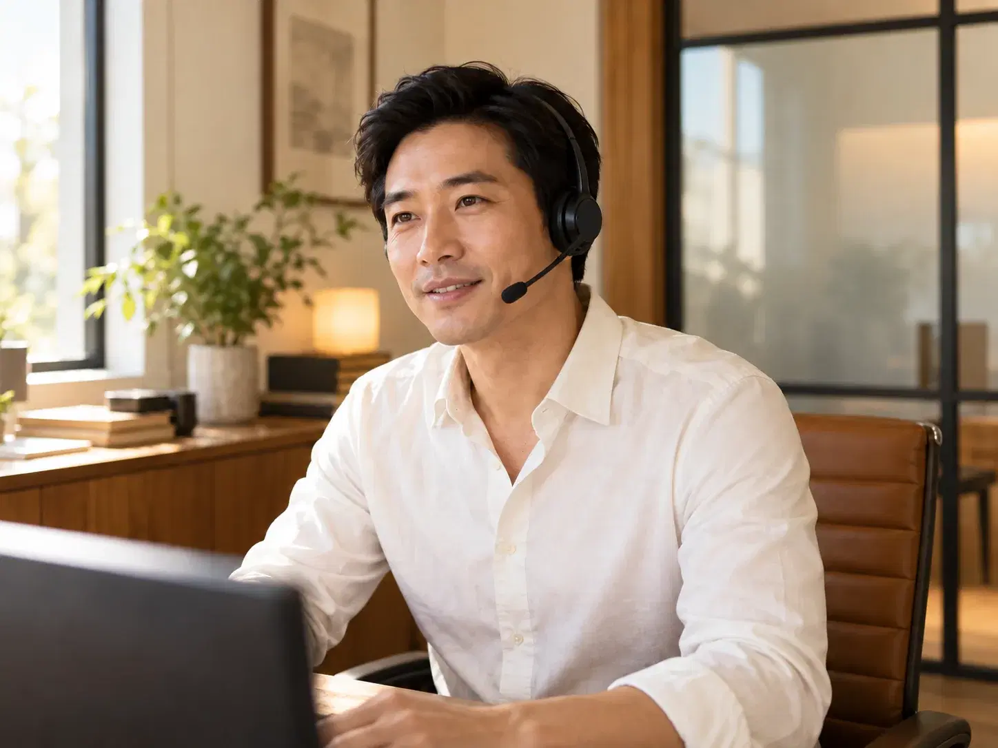 Illustration of a front-desk professional ready to help a caller