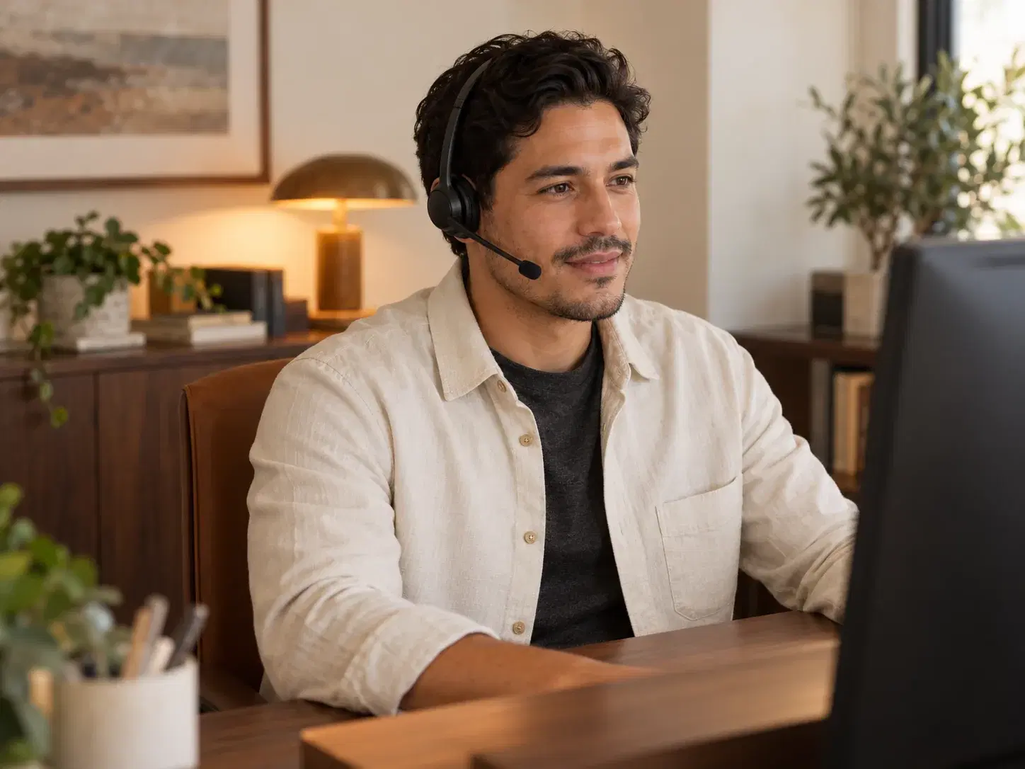 Illustration of a business-support professional answering a call